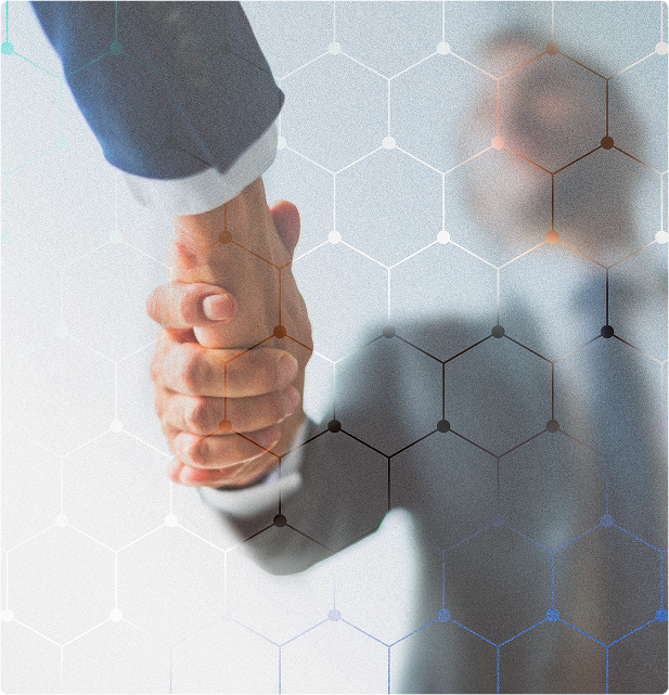 Business handshake with hexagon pattern overlay